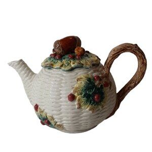 VTG 1991 Fitz and Floyd Woodland Foliage Mushrooms Acorns Teapot RARE Taiwan
